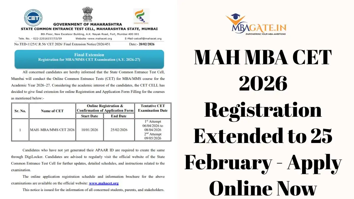 MAH MBA CET 2026 Registration Extended to 25 February - Apply Online Now