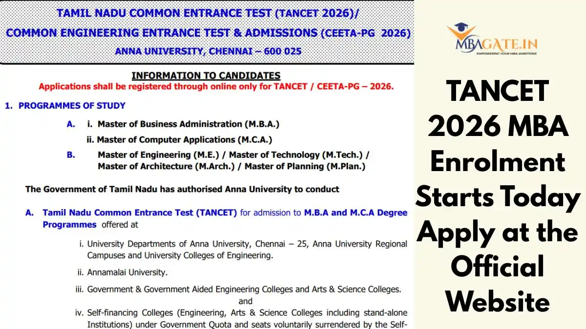 TANCET 2026 MBA Enrolment Starts Today Apply at the Official Website